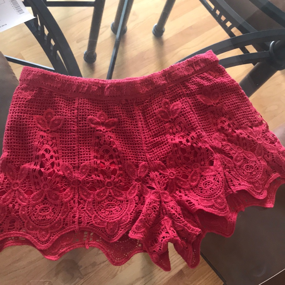 Red crochet shorts